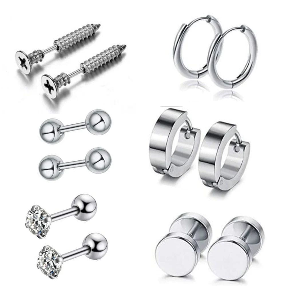 Stainless Steel Ear Stud Earrings Set With Flower Pattern Hip Hop Style - Image 4