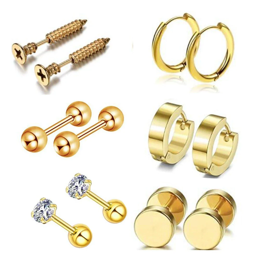 Stainless Steel Ear Stud Earrings Set With Flower Pattern Hip Hop Style - Image 5