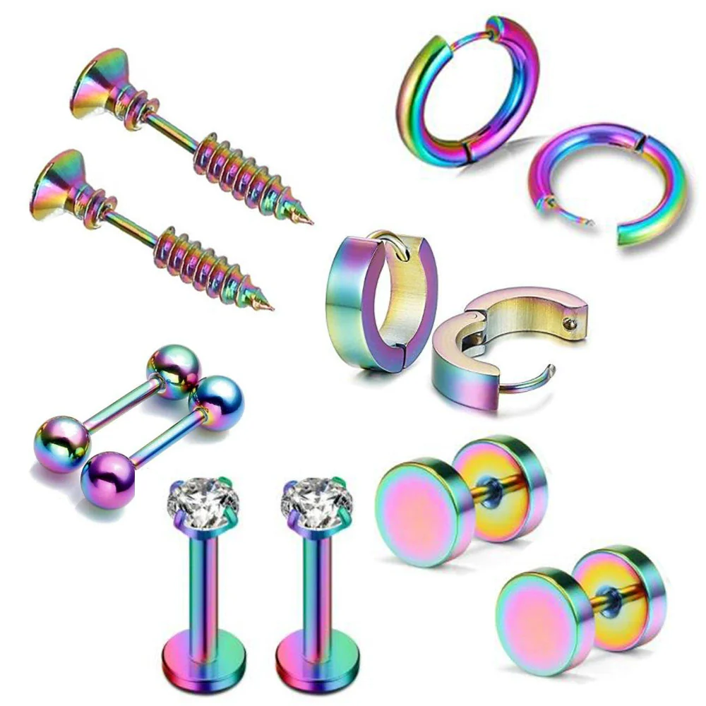 Stainless Steel Ear Stud Earrings Set With Flower Pattern Hip Hop Style - Image 7