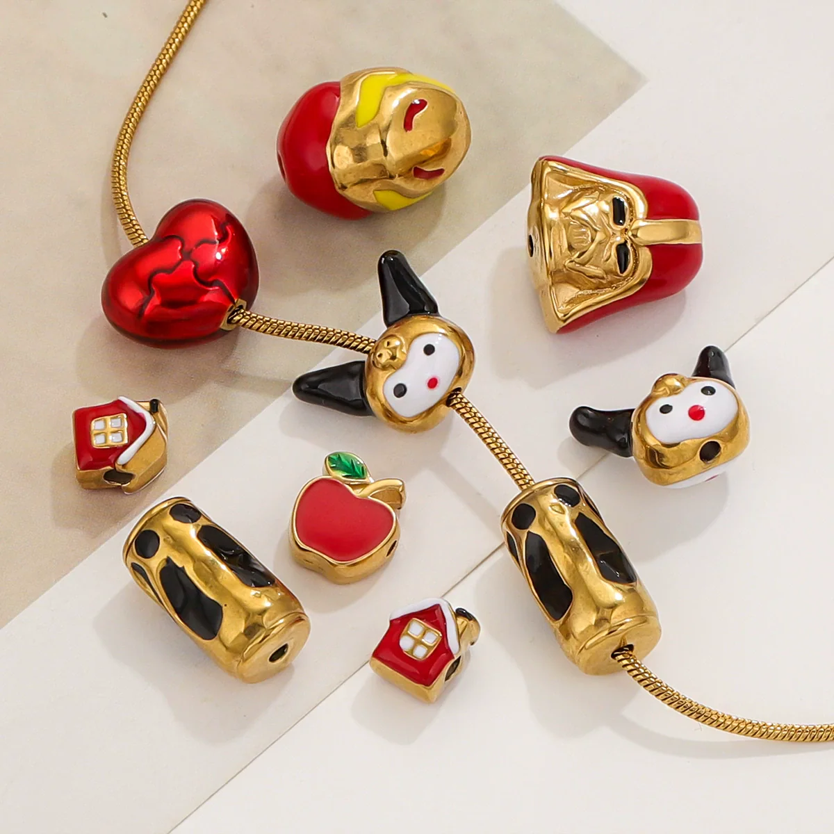 Stainless Steel Eight Eyes Pattern Drum Beads Jewelry Accessories 18K Gold Vacuum Plated - Image 2
