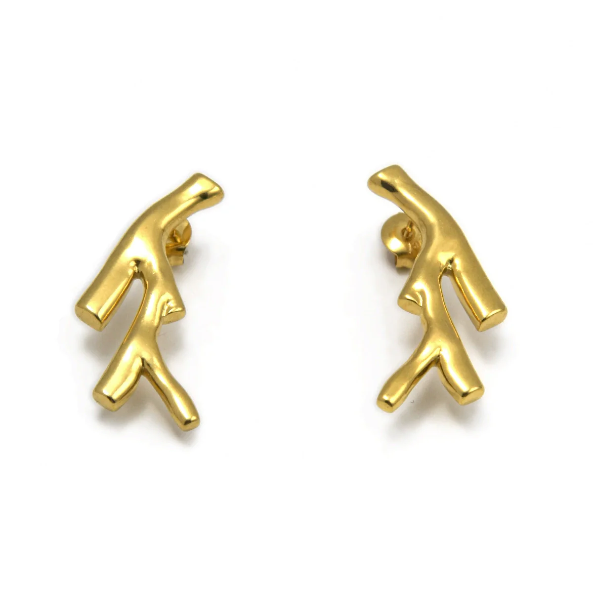Stainless Steel Electroplated 18K Gold Fashion Personality Reindeer Antler Stud Earrings For Women - Image 5