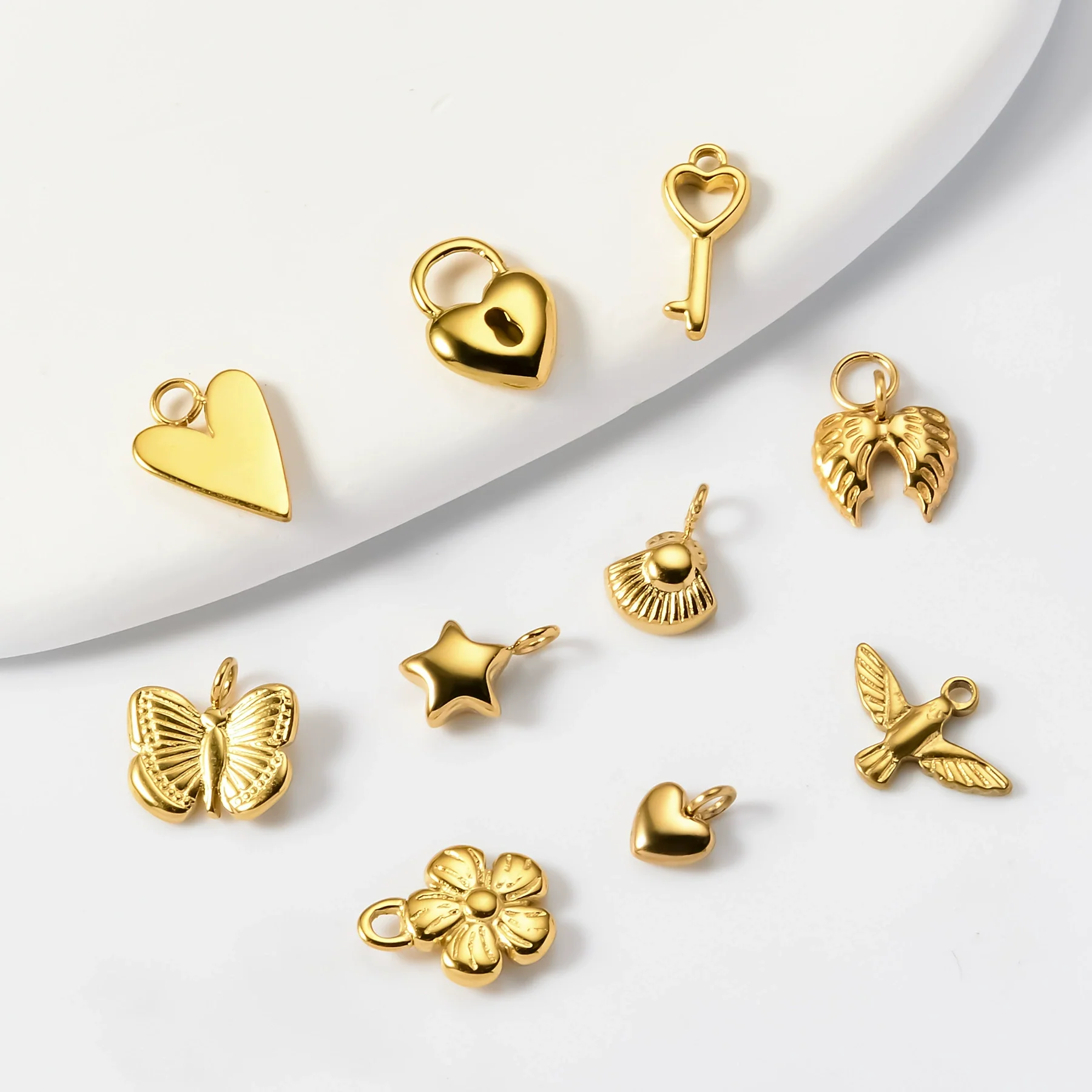 Stainless Steel Electroplated Geometric Love Flower Butterfly Bird Padlock Pendant Diy Bracelet Accessories - Image 4