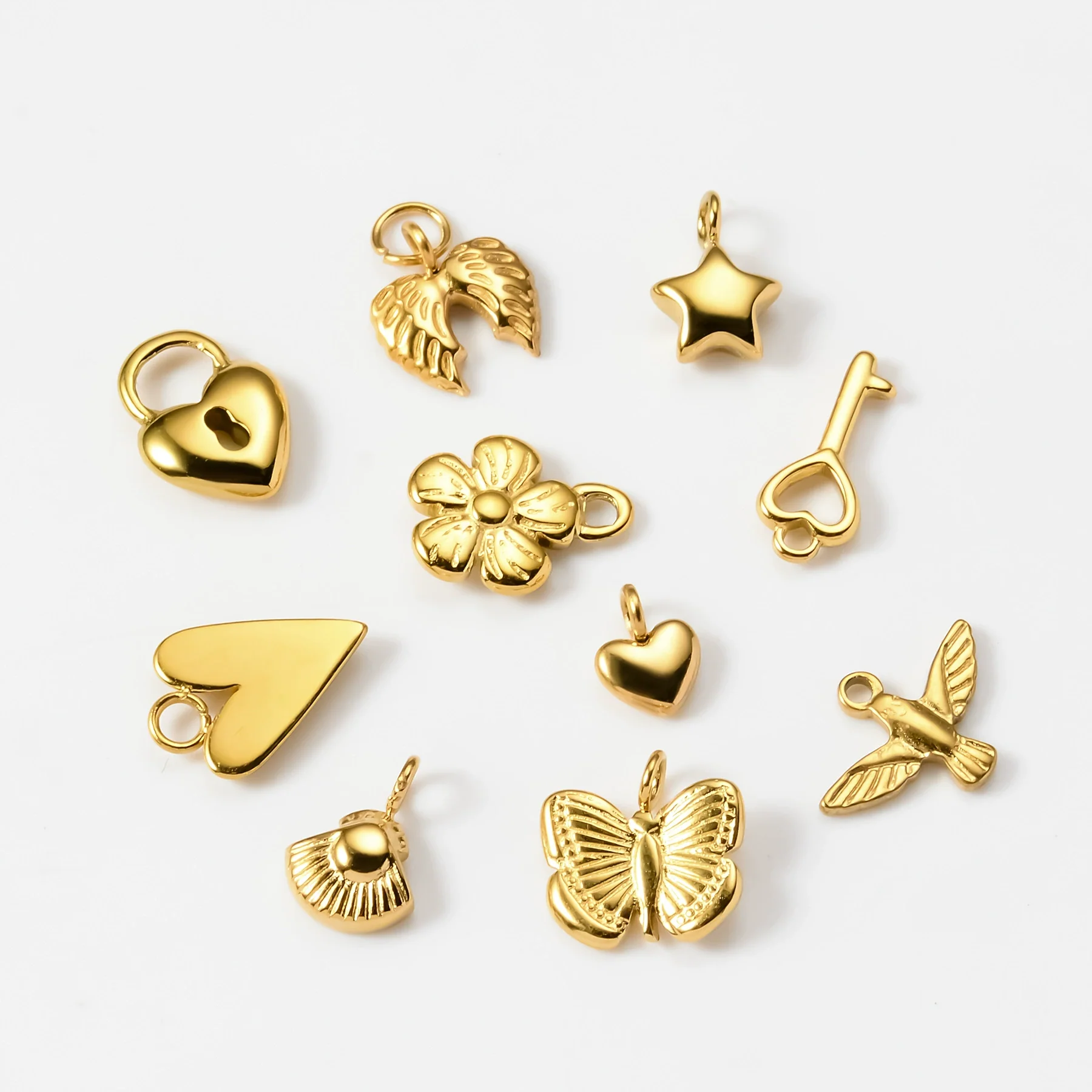 Stainless Steel Electroplated Geometric Love Flower Butterfly Bird Padlock Pendant Diy Bracelet Accessories - Image 5