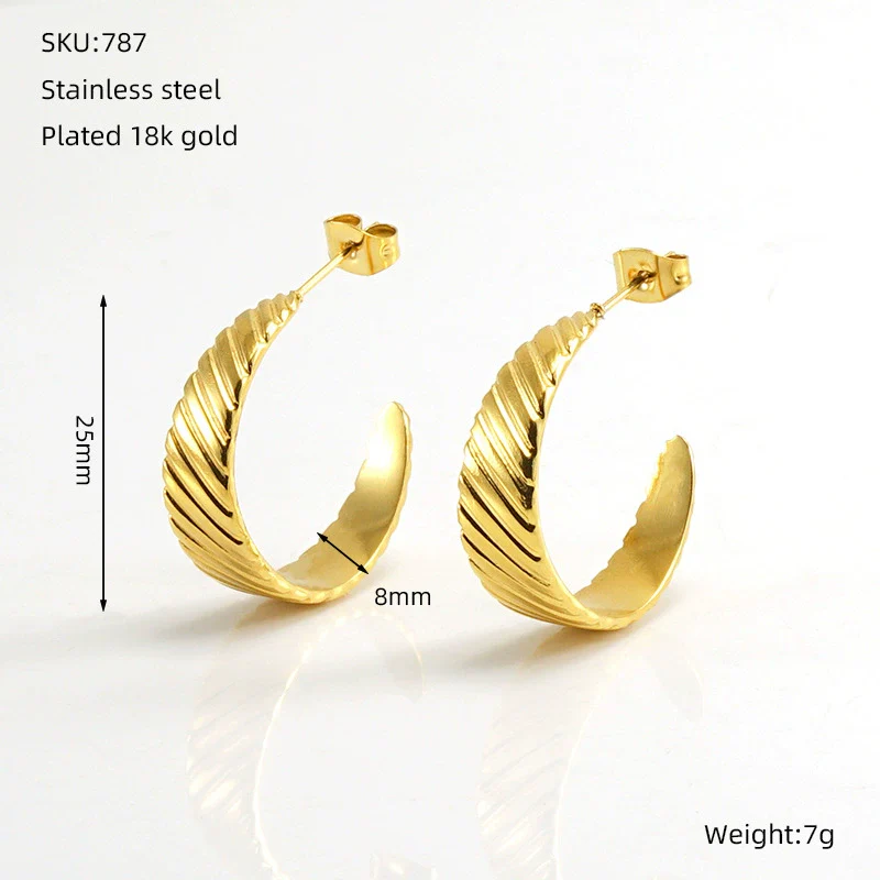 316L Stainless Steel Electroplated Geometric Ushaped Retro Style Earrings - Image 6