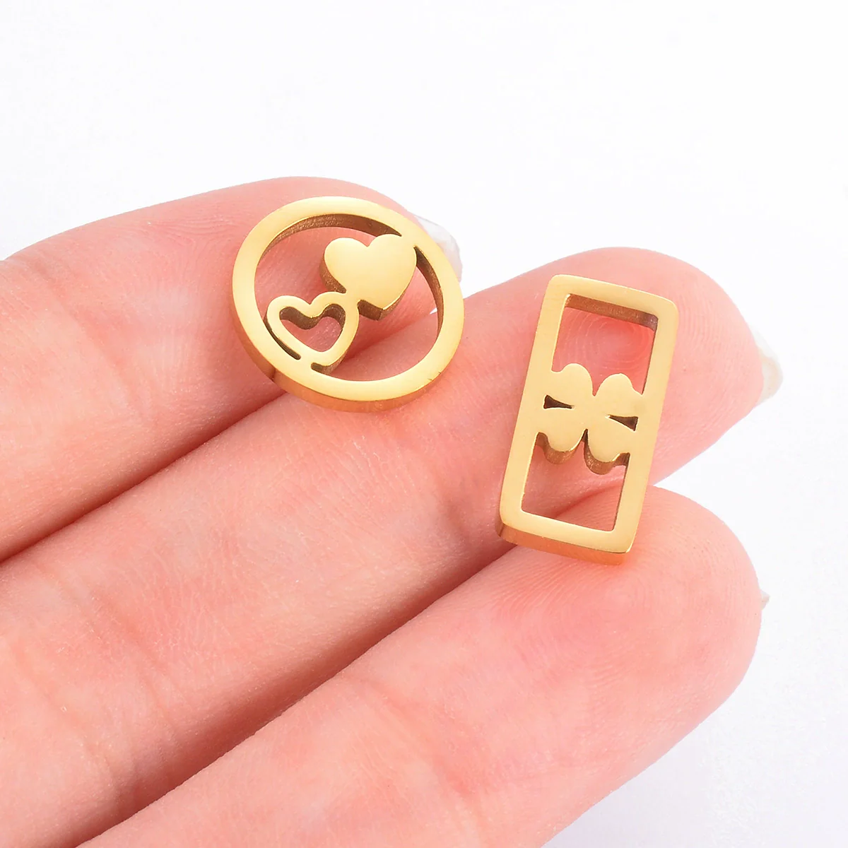 Stainless Steel Electroplated Square Hollow Four Leaf Clover Love Star Pendant Diy Woven Bracelet Accessories - Image 2
