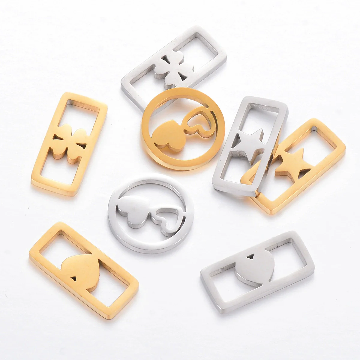 Stainless Steel Electroplated Square Hollow Four Leaf Clover Love Star Pendant Diy Woven Bracelet Accessories - Image 3