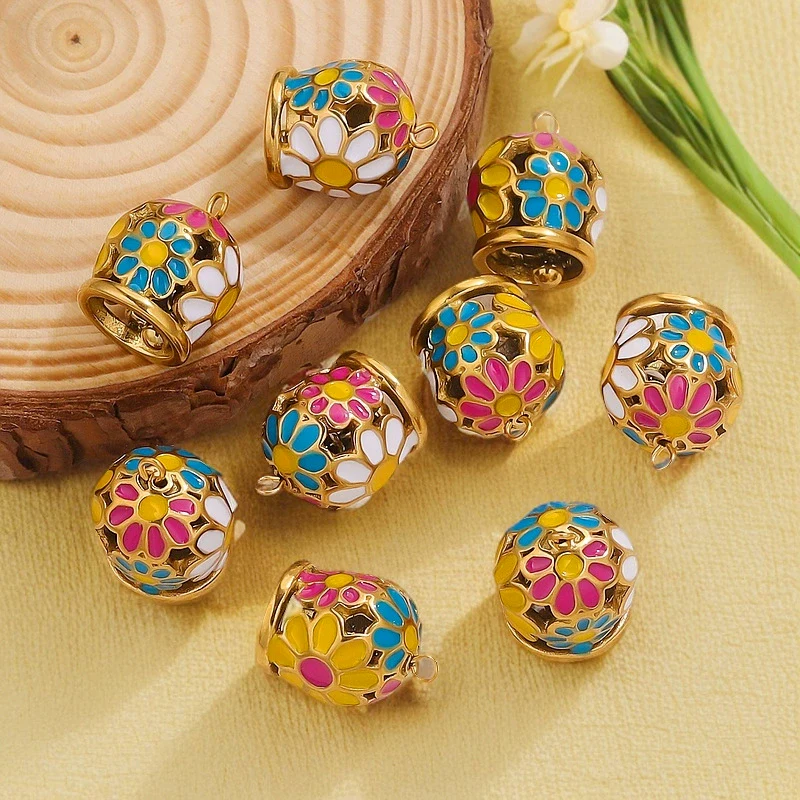 Stainless Steel Enamel Bell Pendant Jewelry Accessories For Bracelet And Anklet With Dripping Oil Treatment Leather Rope Or Red Rope Connection Diy Handmade - Image 4