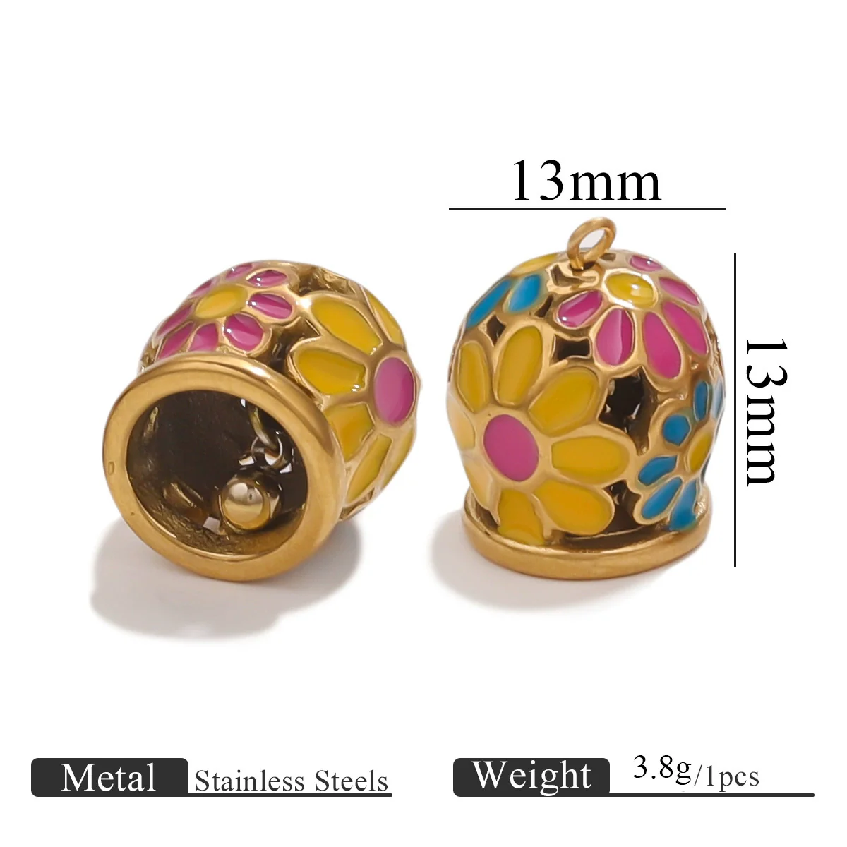 Stainless Steel Enamel Bell Pendant Jewelry Accessories For Bracelet And Anklet With Dripping Oil Treatment Leather Rope Or Red Rope Connection Diy Handmade - Image 7