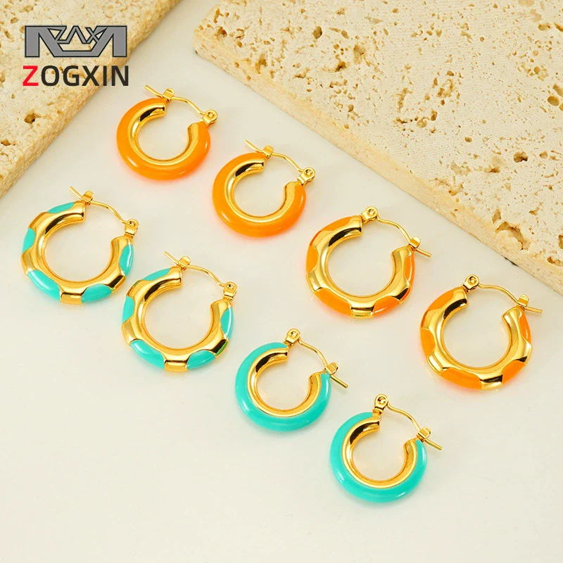 316L Stainless Steel Enamel Drop Glaze Geometric Electroplated Earrings For Women
