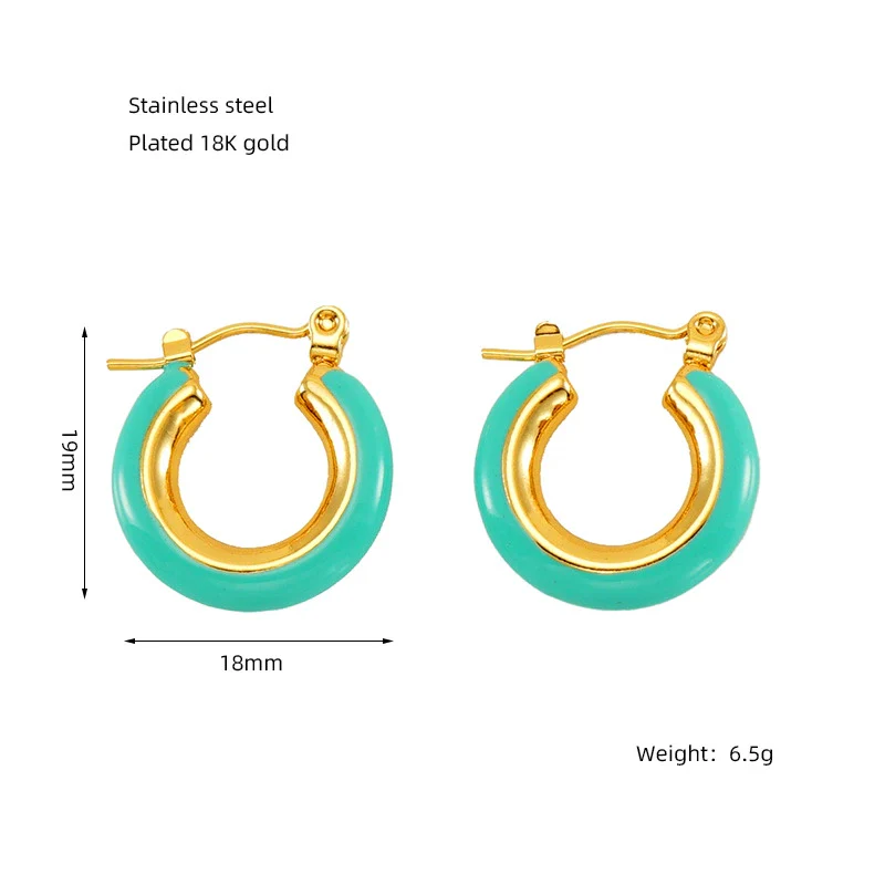316L Stainless Steel Enamel Drop Glaze Geometric Electroplated Earrings For Women - Image 7
