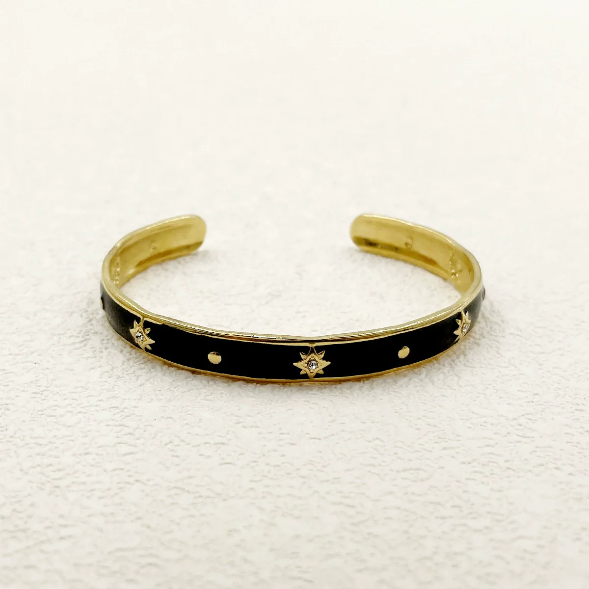 Stainless Steel Enamel Oildrip Diamondencrusted Eightpointed Star Adjustable Open Bracelet With Electroplating - Image 2