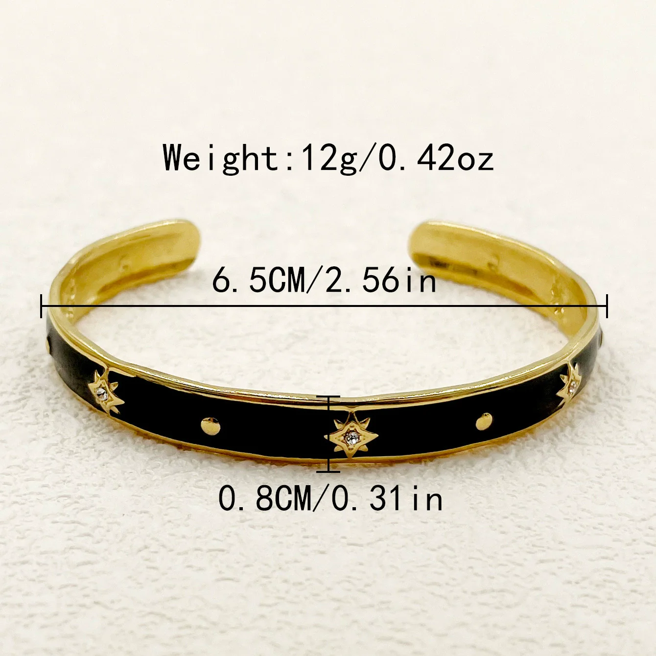 Stainless Steel Enamel Oildrip Diamondencrusted Eightpointed Star Adjustable Open Bracelet With Electroplating - Image 4