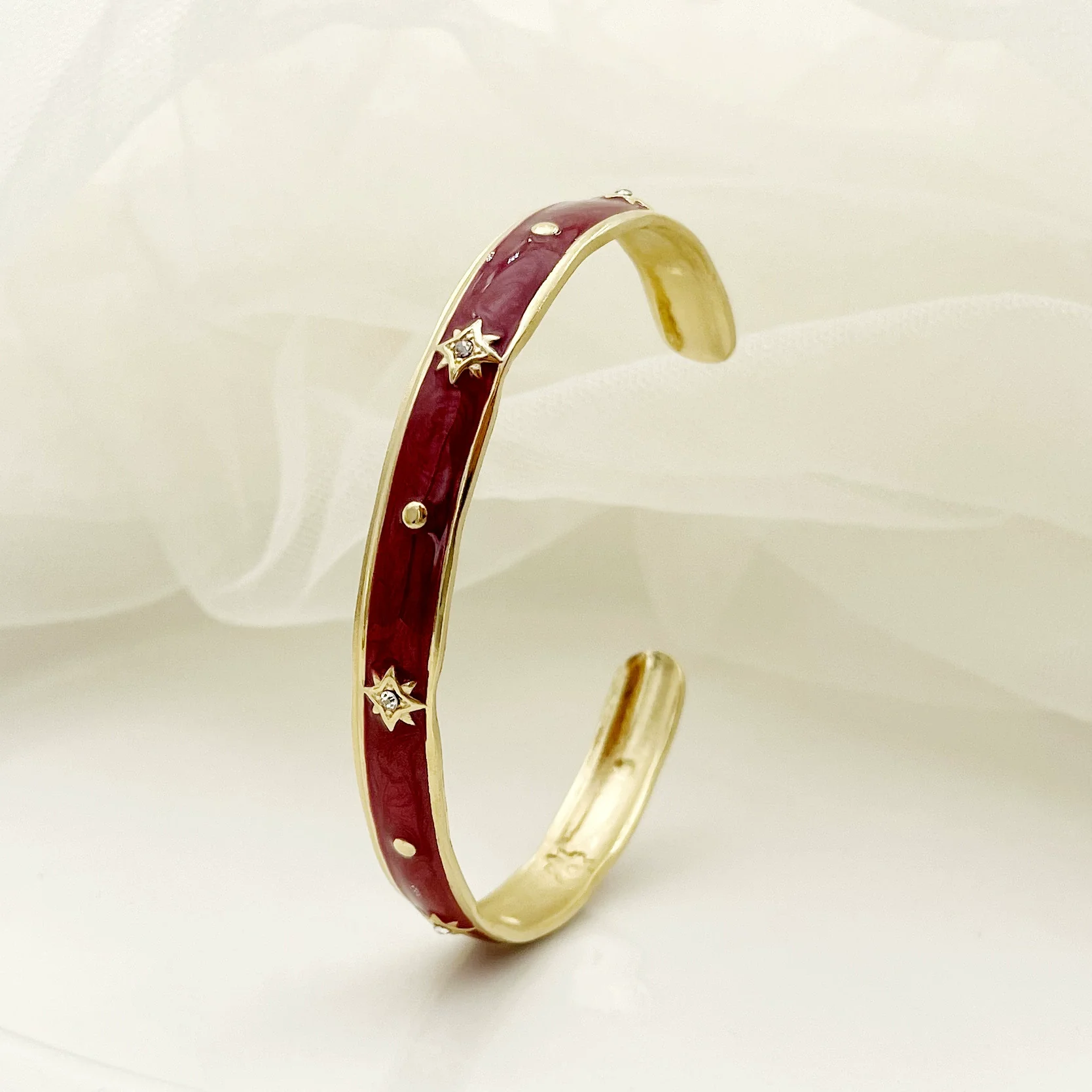 Stainless Steel Enamel Oildrip Diamondencrusted Eightpointed Star Adjustable Open Bracelet With Electroplating - Image 8