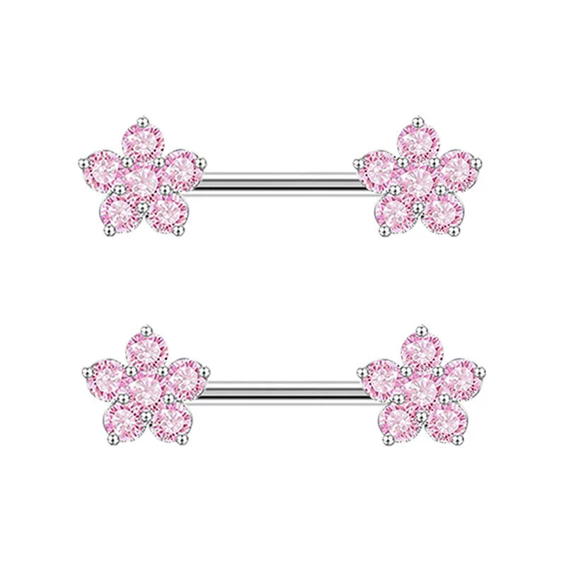 Stainless Steel Fashion Flower Peach Heart Microinlaid Zircon Nipple Ring Jewelry For Women Sold In Pairs - Image 8