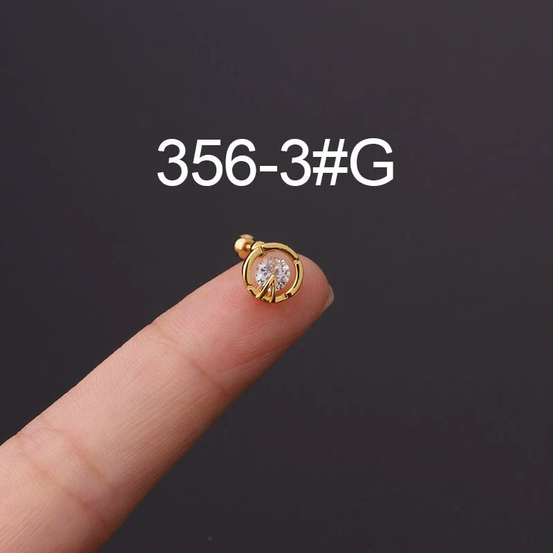 Stainless Steel Fashion Geometric Electroplated Zircon Ear Bone Puncture Earrings For Women - Image 26