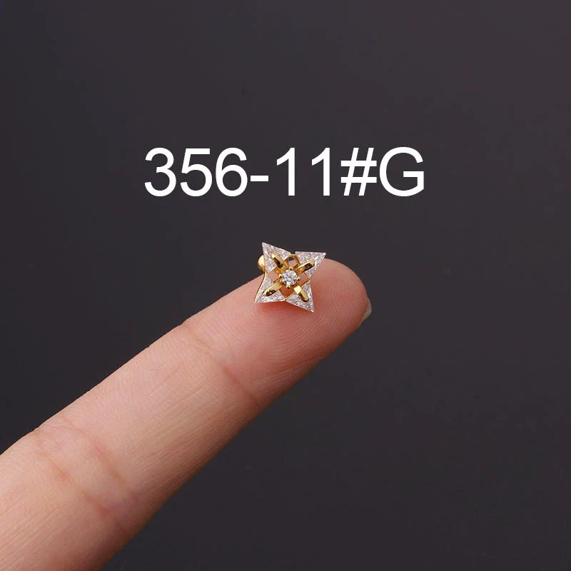 Stainless Steel Fashion Geometric Electroplated Zircon Ear Bone Puncture Earrings For Women - Image 33