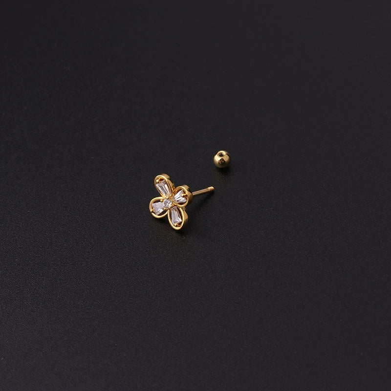 Stainless Steel Fashion Geometric Electroplated Zircon Ear Bone Puncture Earrings For Women - Image 4