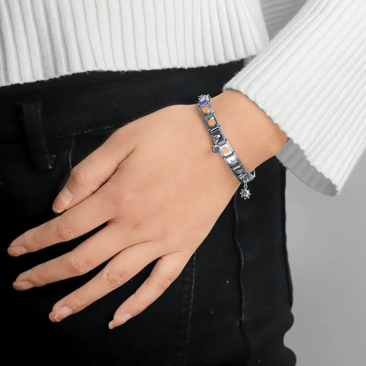 Stainless Steel Fashion Geometric Square Hook Heartshaped Elastic Diy Bracelet With Glow Module And Granular Accessories Electroplated - Image 2