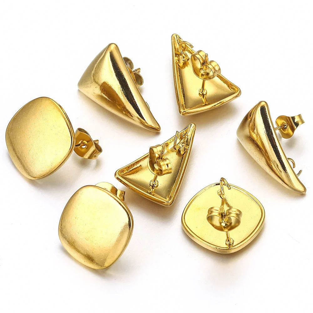 Stainless Steel Fashion Round Quadrangle Triangle Goldplated Titanium Steel Earrings Making Supplies Jewelry - Image 5