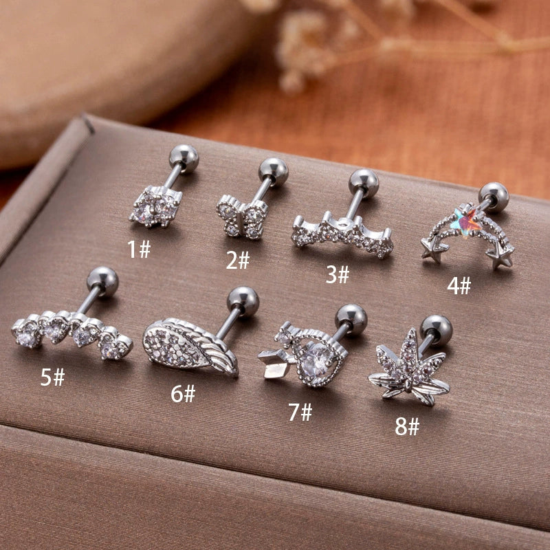 Stainless Steel Fashion Women's Earrings With Fivepointed Star Butterfly And Heart Pattern Electroplated - Image 2