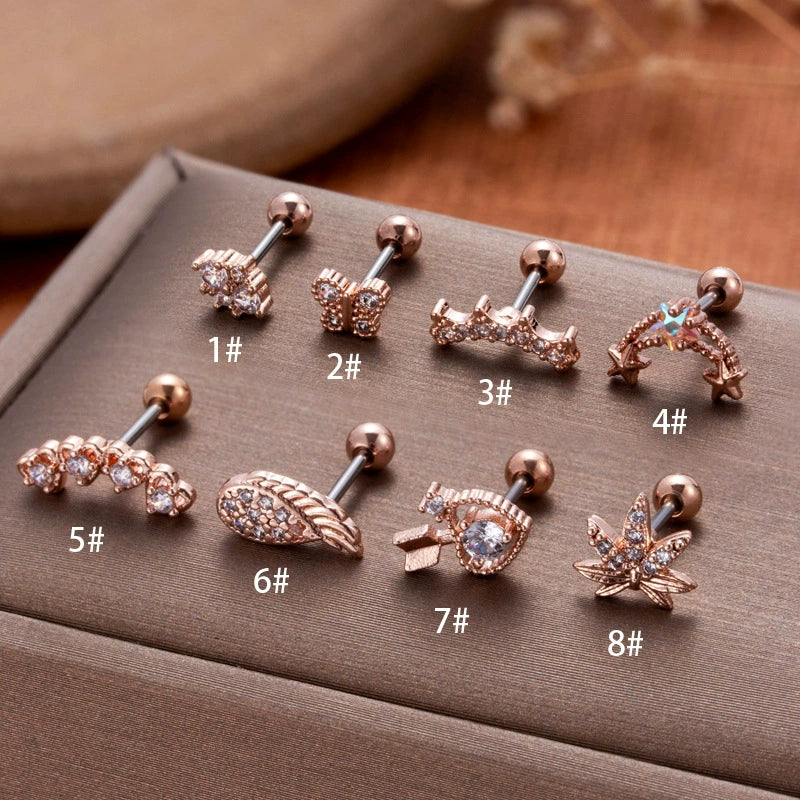 Stainless Steel Fashion Women's Earrings With Fivepointed Star Butterfly And Heart Pattern Electroplated - Image 4