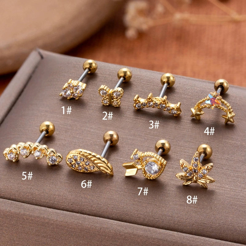 Stainless Steel Fashion Women's Earrings With Fivepointed Star Butterfly And Heart Pattern Electroplated - Image 7