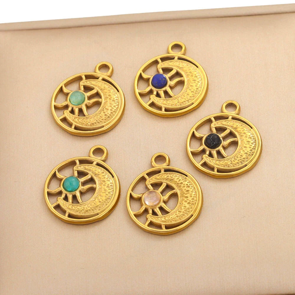 Stainless Steel Fish Pattern Natural Stone Pendant Necklace Jewelry Supplies Accessories With 18K Electroplating - Image 3