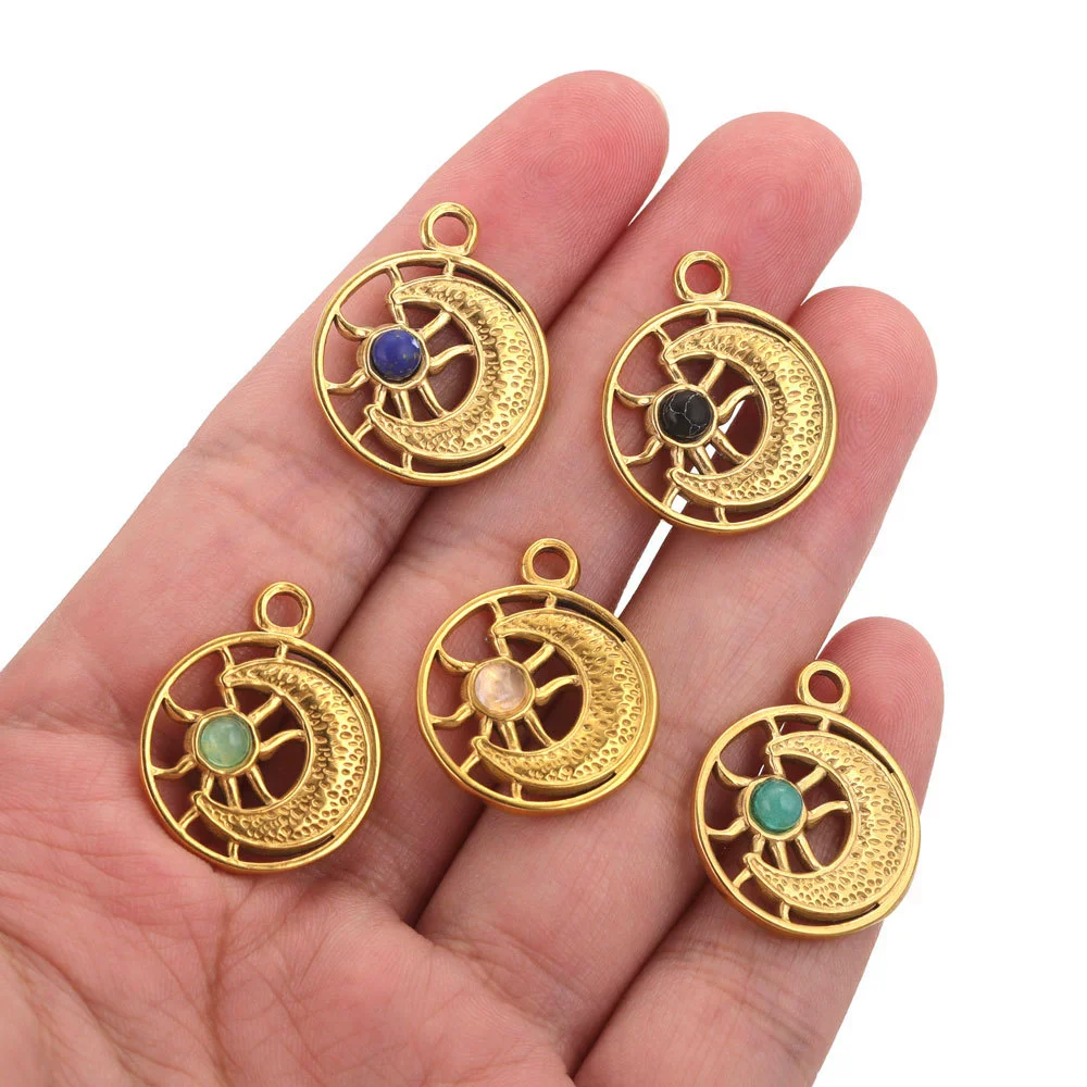 Stainless Steel Fish Pattern Natural Stone Pendant Necklace Jewelry Supplies Accessories With 18K Electroplating - Image 4