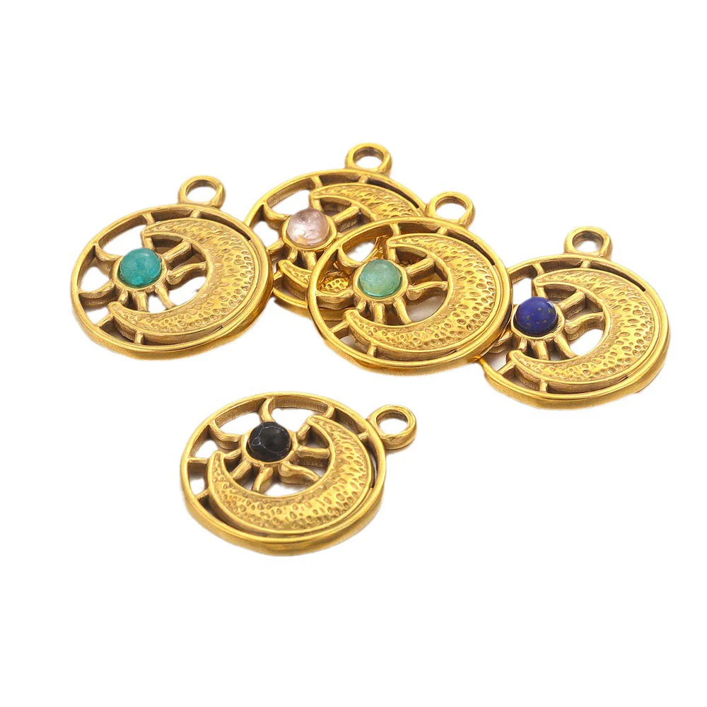 Stainless Steel Fish Pattern Natural Stone Pendant Necklace Jewelry Supplies Accessories With 18K Electroplating - Image 5