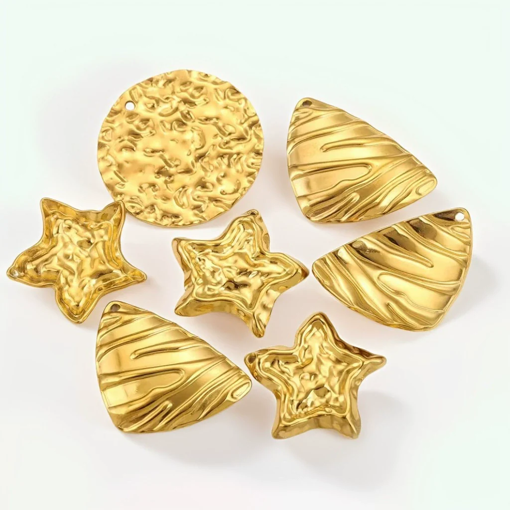 Stainless Steel Fivepointed Star And Round Shell Pendant Necklace Electroplated 18K Gold Color Diy Jewelry Accessories