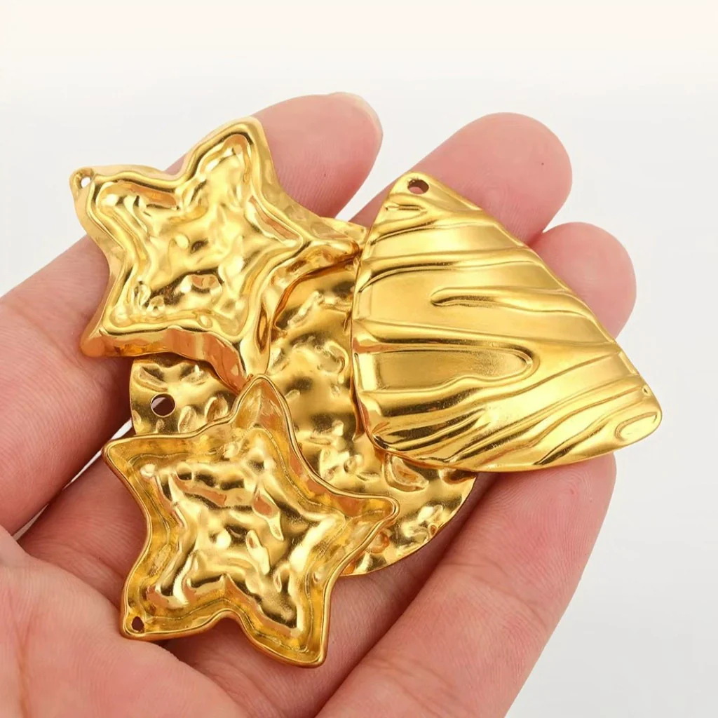 Stainless Steel Fivepointed Star And Round Shell Pendant Necklace Electroplated 18K Gold Color Diy Jewelry Accessories - Image 4