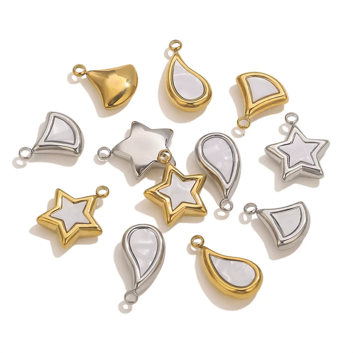 Stainless Steel Fivepointed Star Fanshaped Water Drop Pendant Electroplated Ladies Necklace Accessory - Image 3