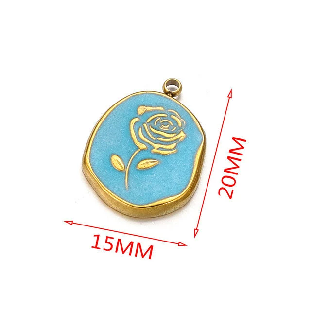 Stainless Steel Flower Badge Pendant Earrings Necklace With Dripping Oil Design Handmade - Image 9