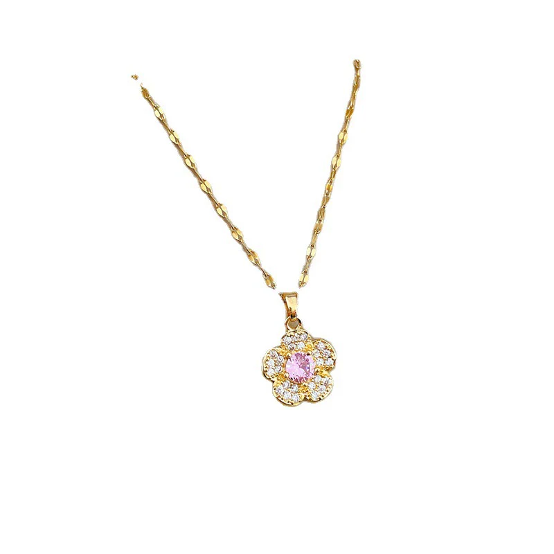 Stainless Steel Flower Geometric Microset Diamond Women's Necklace Cartoon Elegant Light Luxury Clavicle Chain Accessories - Image 5