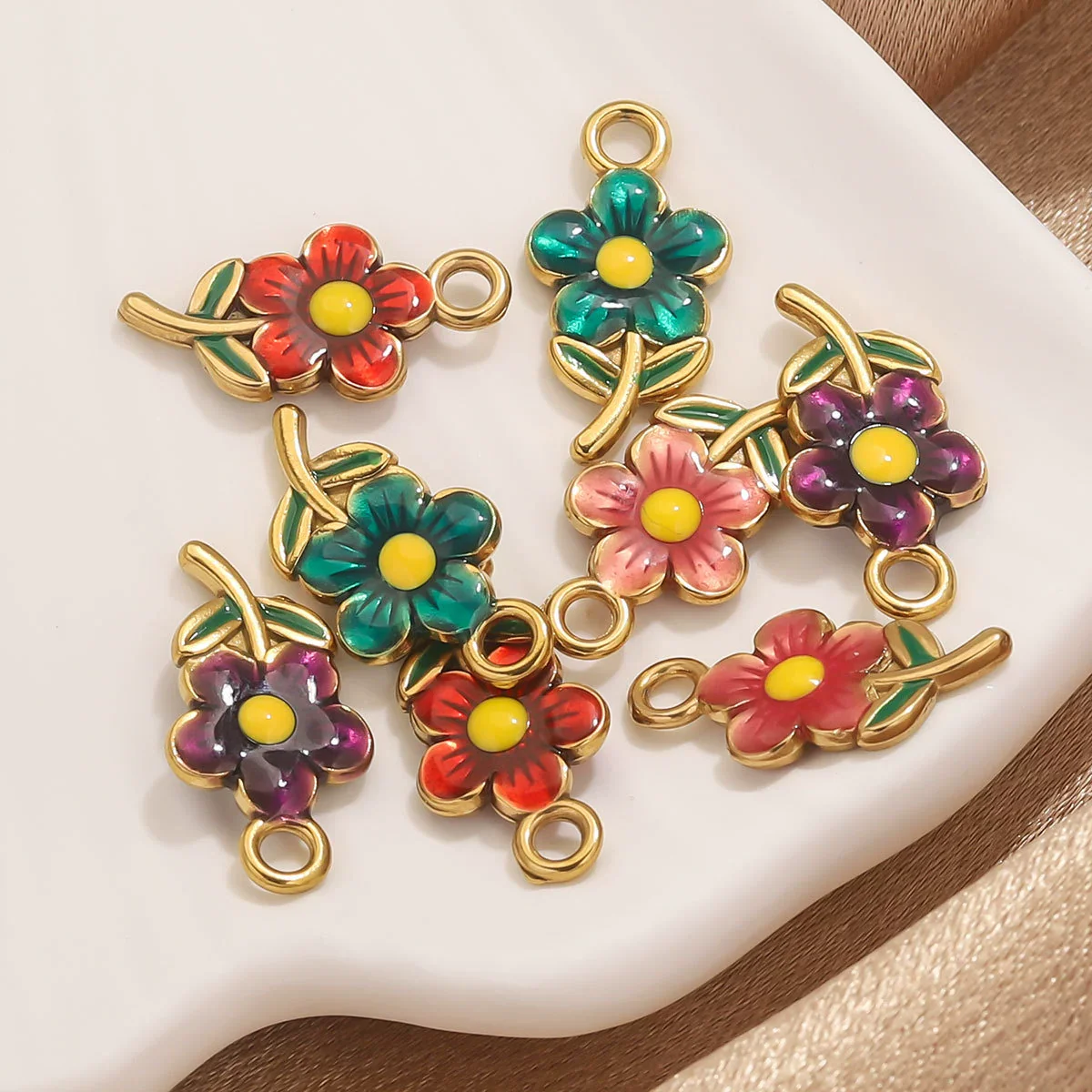 Stainless Steel Flowershaped Doublesided Oil Drop Diy Pendant Jewelry Accessories
