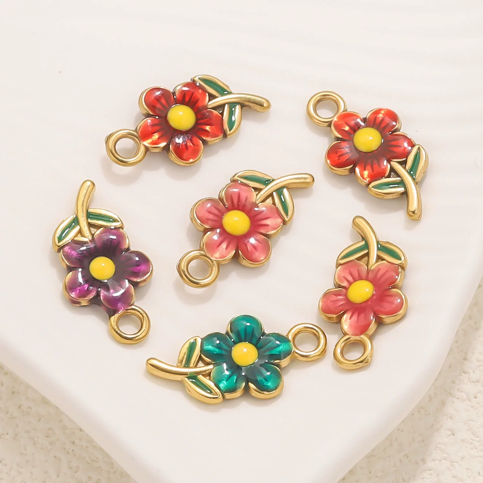 Stainless Steel Flowershaped Doublesided Oil Drop Diy Pendant Jewelry Accessories - Image 2