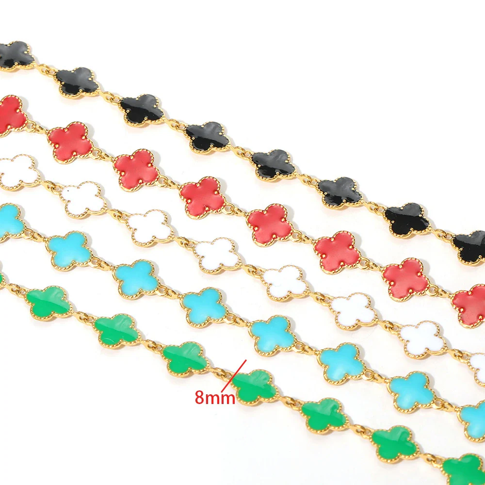 Stainless Steel Fourleaf Clover Enamel Chain Oil Drop Diy Fashion Necklace Bracelet Accessories - Image 4