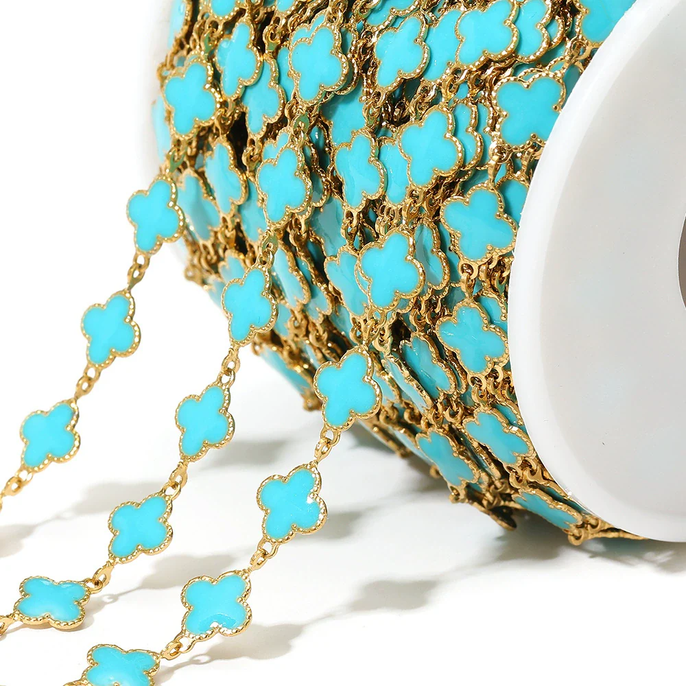 Stainless Steel Fourleaf Clover Enamel Chain Oil Drop Diy Fashion Necklace Bracelet Accessories - Image 9