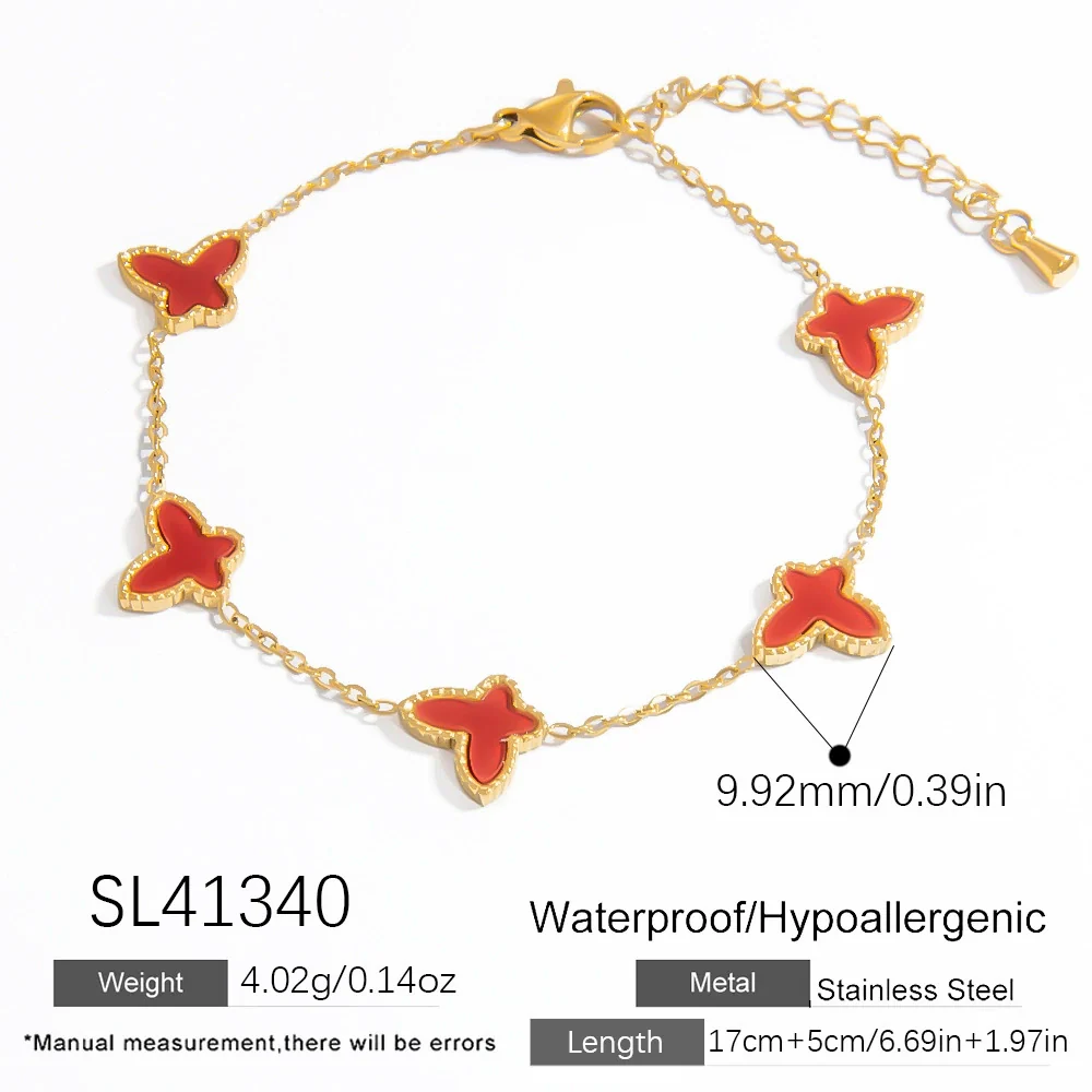 Stainless Steel Fourleaf Clover Gemstone Pendant Bracelet Electroplated Women's Jewelry Simple Style - Image 6