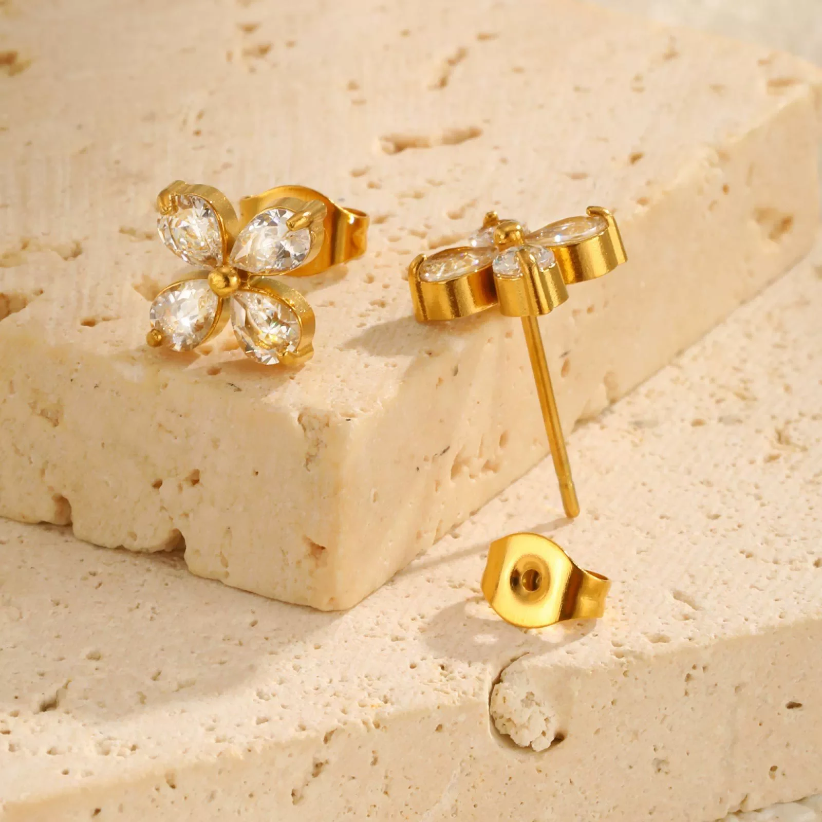 Stainless Steel Fourpetal Flower Earrings For Women Electroplated Jewelry - Image 3