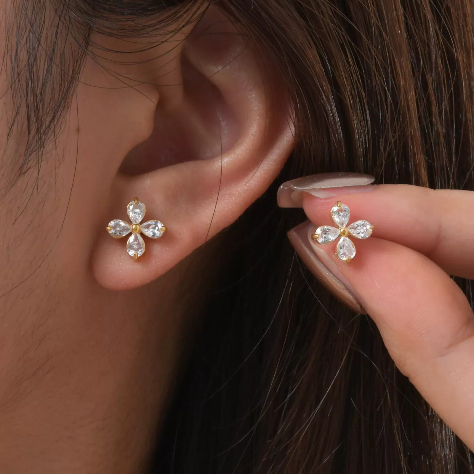 Stainless Steel Fourpetal Flower Earrings For Women Electroplated Jewelry - Image 4