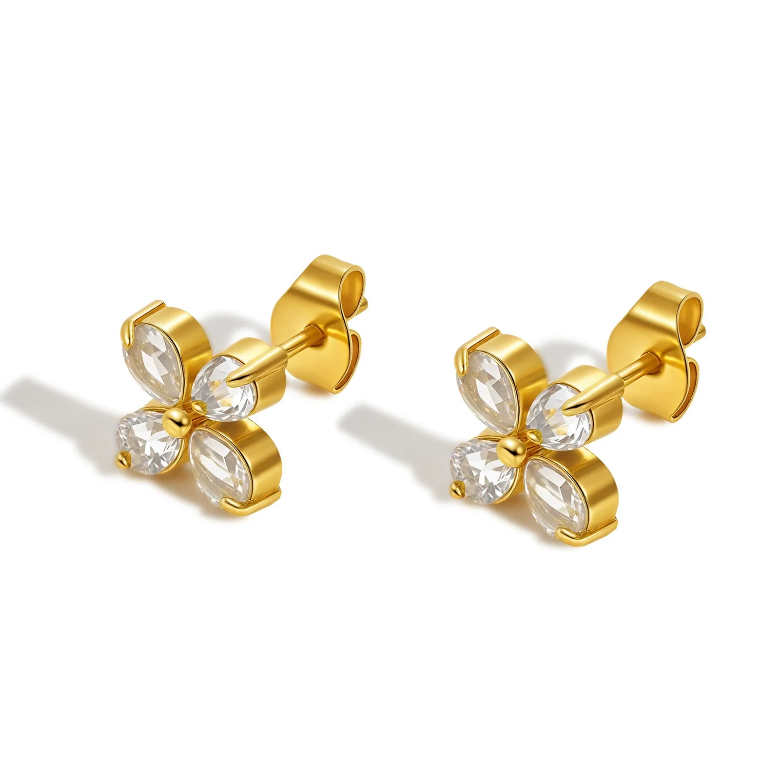 Stainless Steel Fourpetal Flower Earrings For Women Electroplated Jewelry - Image 5