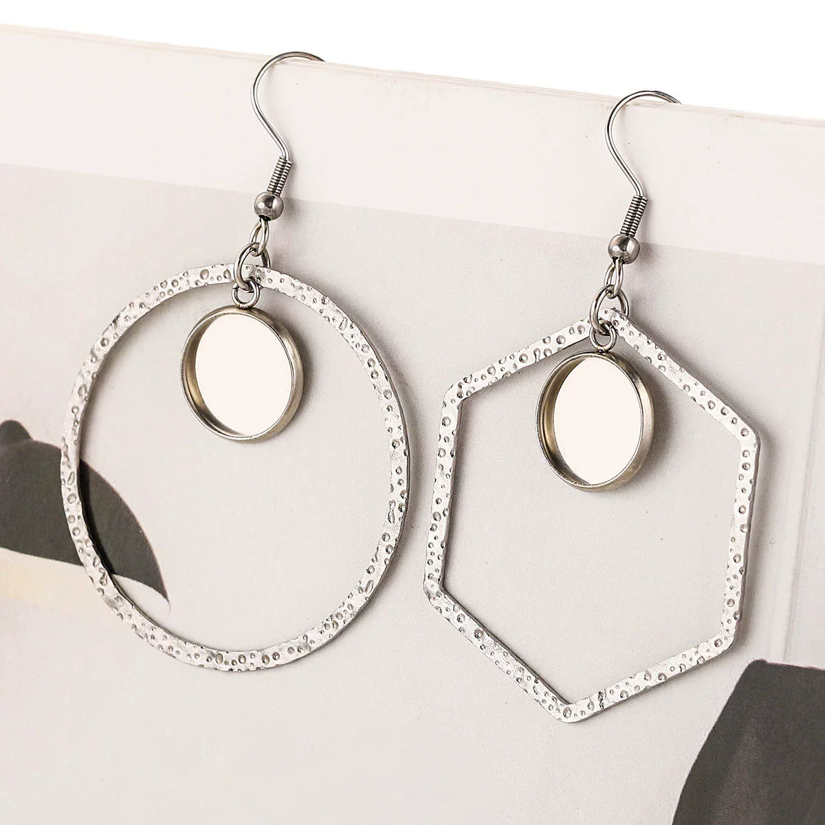 Stainless Steel Geometric Asymmetrical Diy Large Earrings Accessories With Electroplating - Image 3