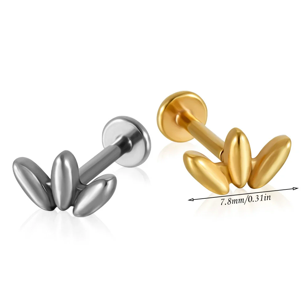 Stainless Steel Geometric Butterfly Love Lip Nail Four Leaf Clover Star Inner Teeth T Shaped Puncture Earrings Electroplated - Image 20