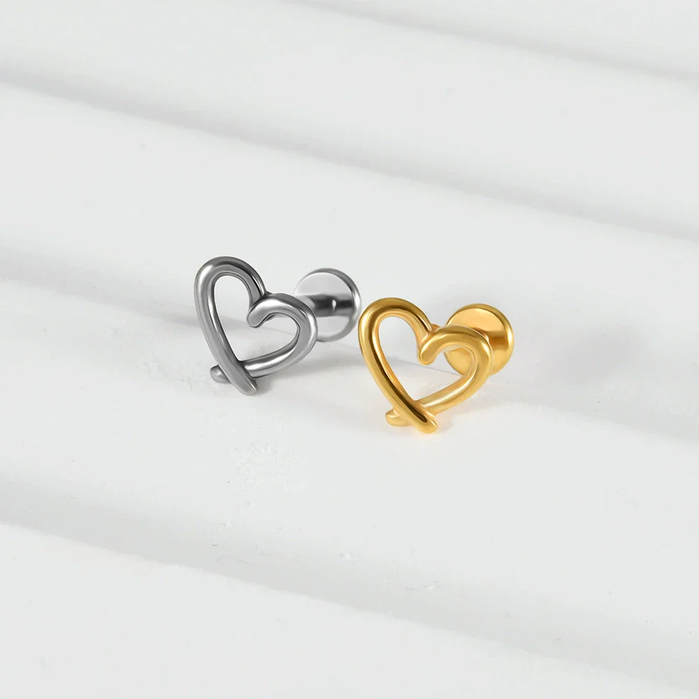 Stainless Steel Geometric Butterfly Love Lip Nail Four Leaf Clover Star Inner Teeth T Shaped Puncture Earrings Electroplated - Image 4