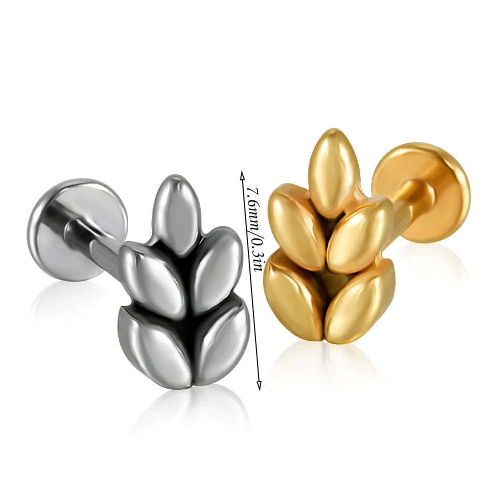 Stainless Steel Geometric Butterfly Love Lip Nail Four Leaf Clover Star Inner Teeth T Shaped Puncture Earrings Electroplated - Image 6