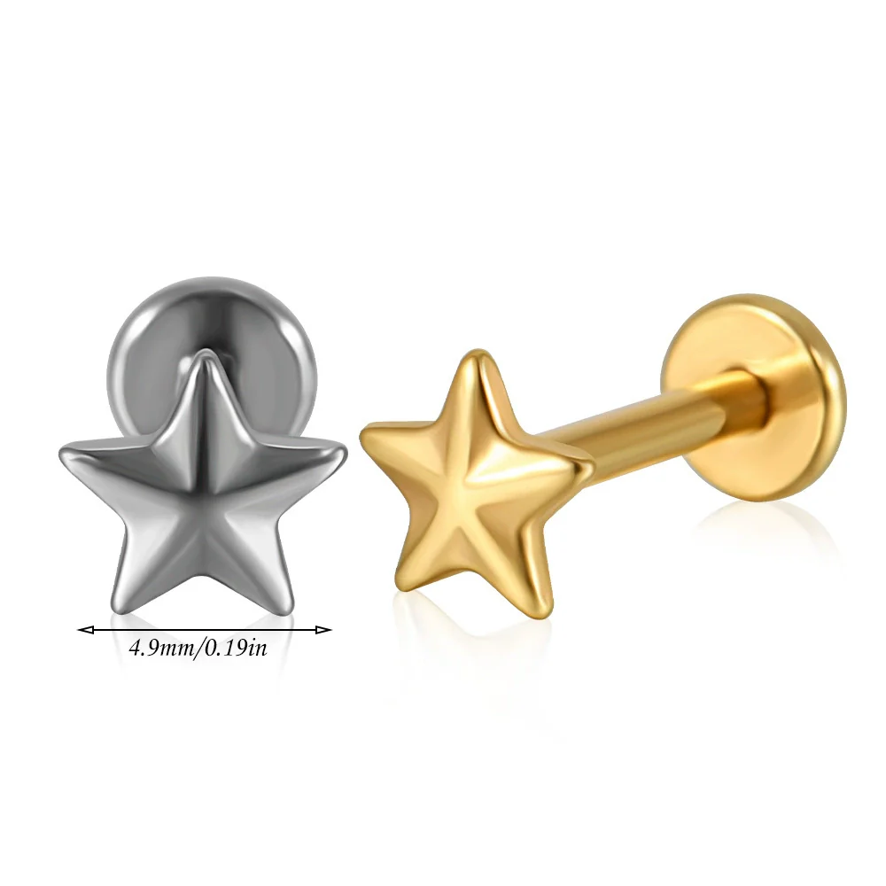 Stainless Steel Geometric Butterfly Love Lip Nail Four Leaf Clover Star Inner Teeth T Shaped Puncture Earrings Electroplated - Image 7