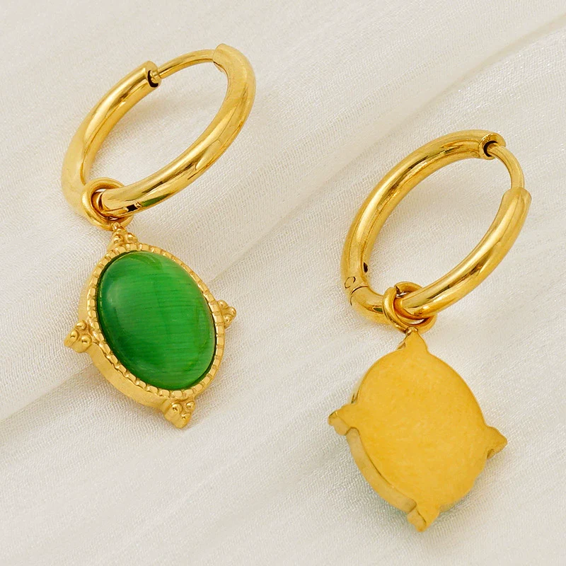 316L Stainless Steel Geometric Cat's Eye Earrings For Women With Electroplating And French Retro Style - Image 2