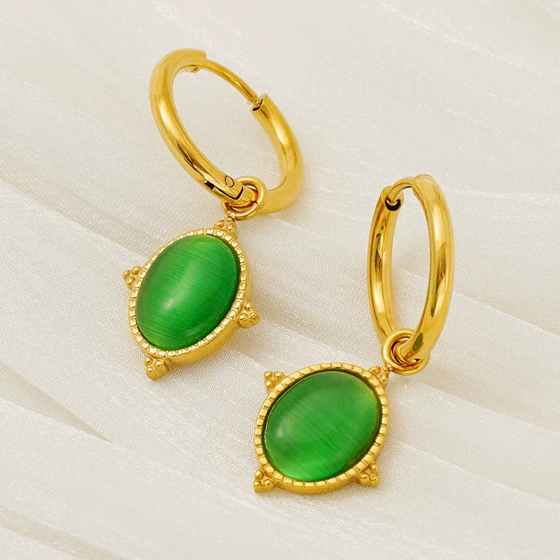 316L Stainless Steel Geometric Cat's Eye Earrings For Women With Electroplating And French Retro Style - Image 4