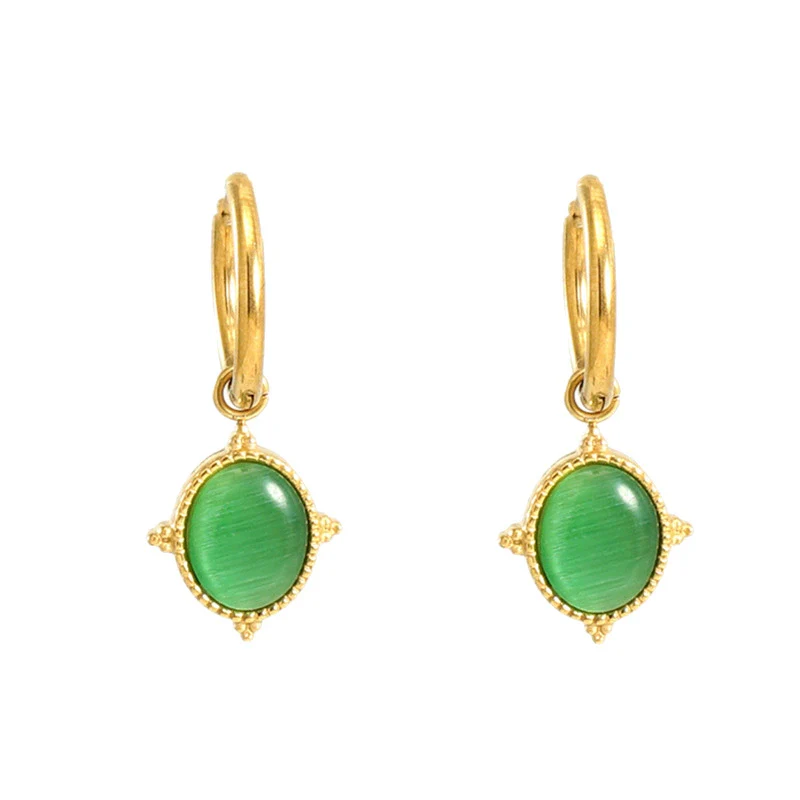 316L Stainless Steel Geometric Cat's Eye Earrings For Women With Electroplating And French Retro Style - Image 5